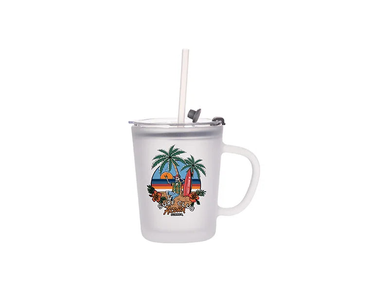 Sublimation 13oz/400ml Glass Mug w/ Lid & Straw (Frosted)