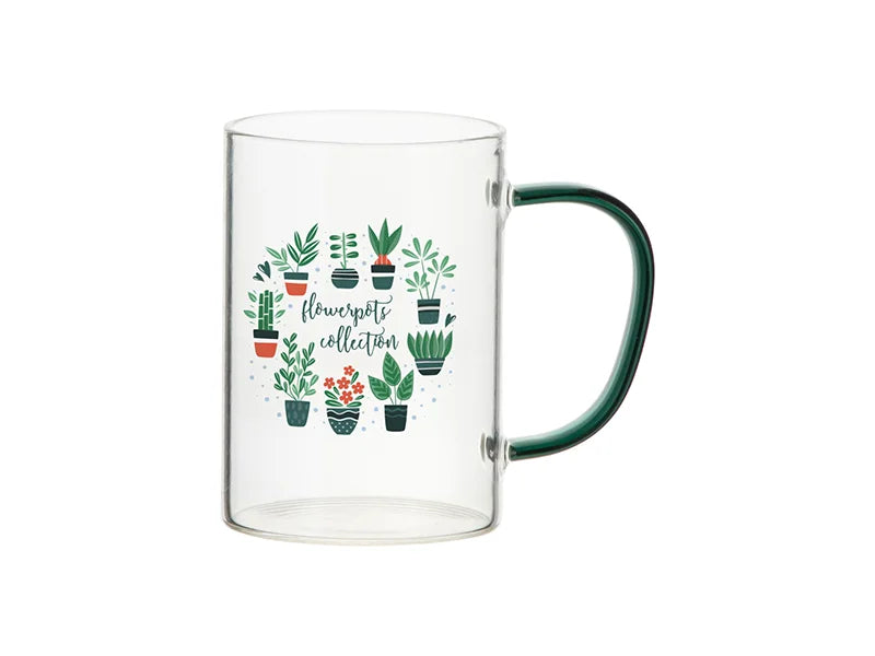 Sublimation 12oz/360ml Glass Mug w/ Green Handle(Clear)