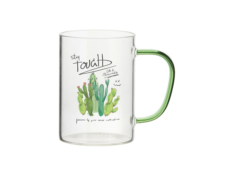 Sublimation 12oz/360ml Glass Mug w/ Light Green Handle (Clear)