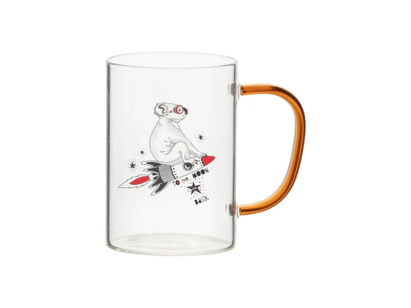 Sublimation 12oz/360ml Glass Mug w/ Red Handle(Clear)