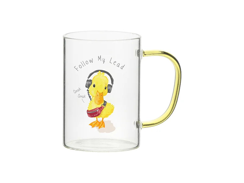 Sublimation 12oz/360ml Glass Mug w/ Yellow Handle(Clear)