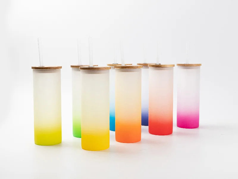 20oz/600ml Sublimation Blanks Glass Skinny Tumbler (Frosted, Gradient Color)