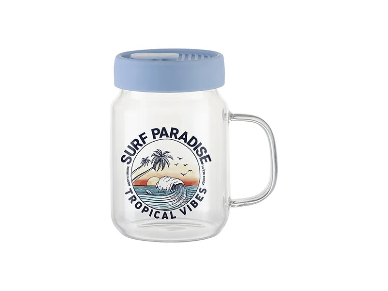 20oz/600ml Glass Mason Jar w/ Silicon Lid (Clear,Light Blue)