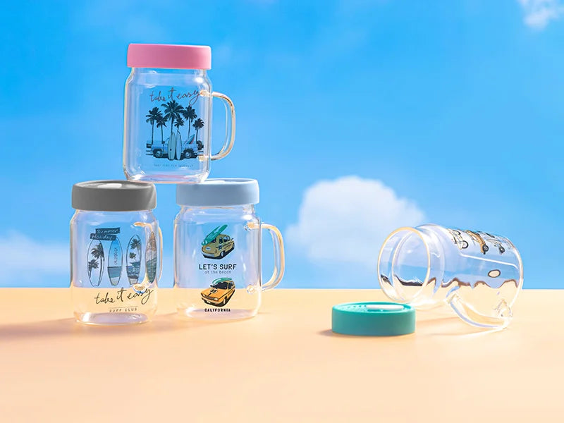 20oz/600ml Glass Mason Jar w/ Silicon Lid (Clear,Pink)