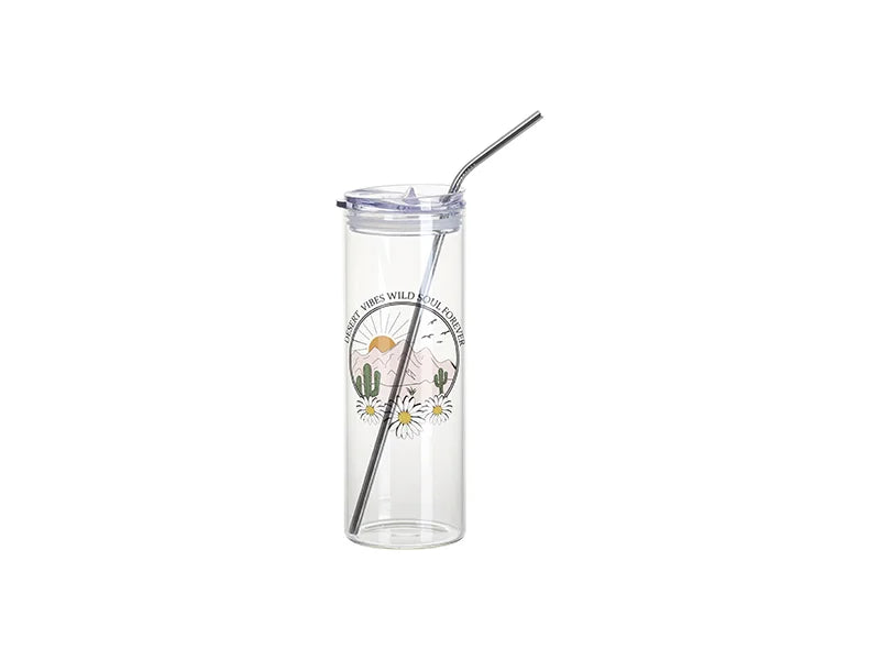Sublimation Blanks 25oz/750ml Glass Skinny Tumbler with Plastic Lid(Clear)