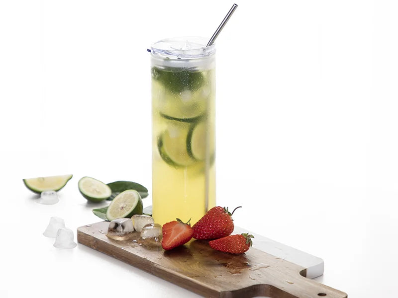 Sublimation Blanks 25oz/750ml Glass Skinny Tumbler with Plastic Straw&Lid(Frosted)