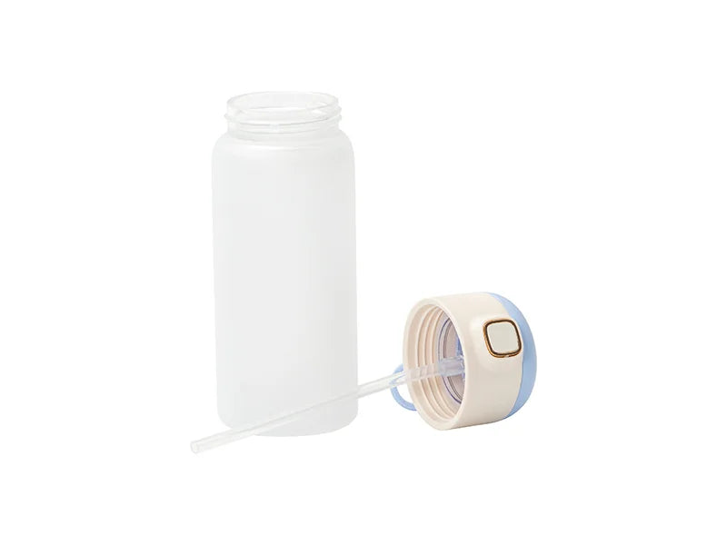 Sublimation 15oz/450ml Frosted Kids Glass Bottle with Light Blue Pop-up Straw Lid