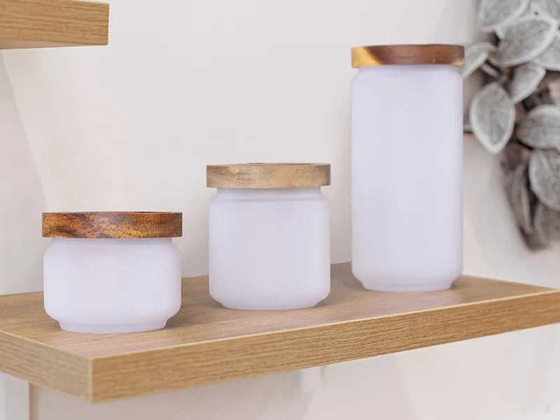 Sublimation Blanks 450ml Glass Storage Jar w/ Wood Lid