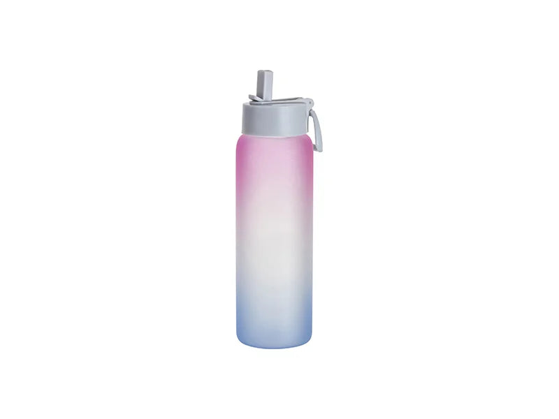 Sublimation Blanks 32oz/950ml Glass Sports Bottle w/ Grey Straw Lid