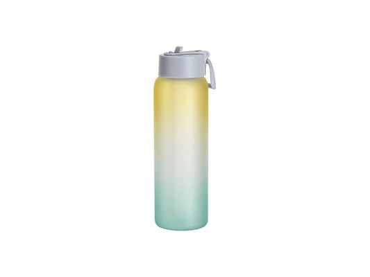Sublimation 32oz/950ml Frosted Glass Sports Bottle w/ Grey Straw Lid (Gradient Color Yellow & Green)