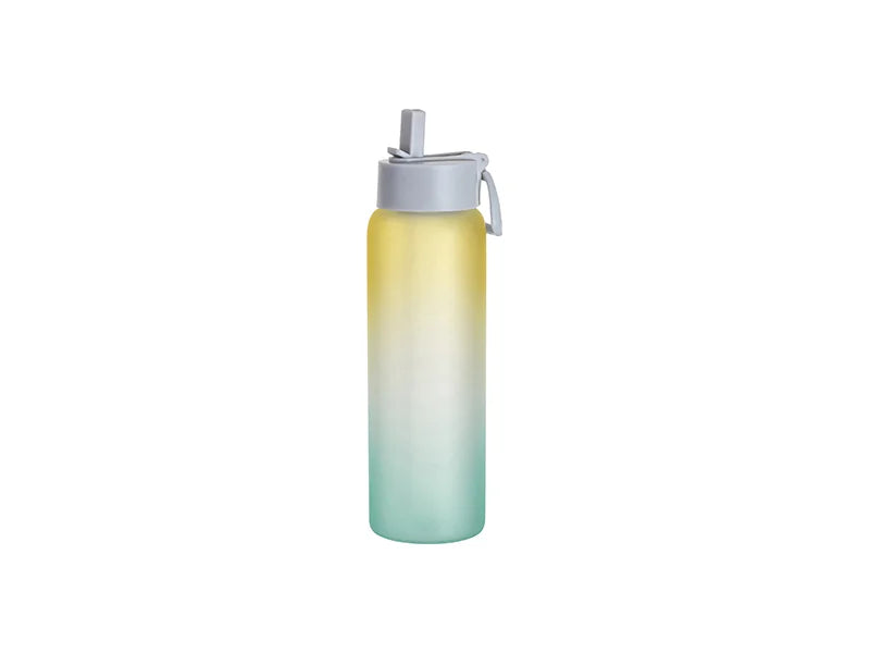 Sublimation Blanks 32oz/950ml Glass Sports Bottle w/ Grey Straw Lid