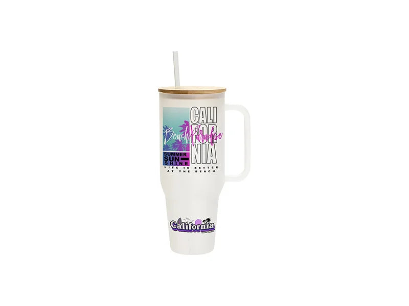 Sublimation Blanks 40oz/1200ml Glass Travel Tumbler with Lid & Straw(Frosted)