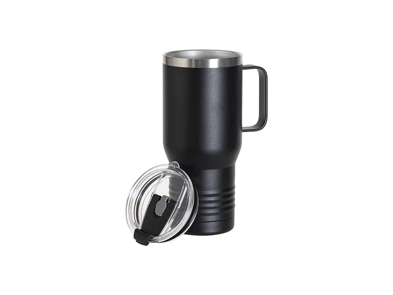 Engraving Blanks 22oz/650ml Powder Coated Ringneck Grip Stainlee Steel Tumbler with Handle(Black)