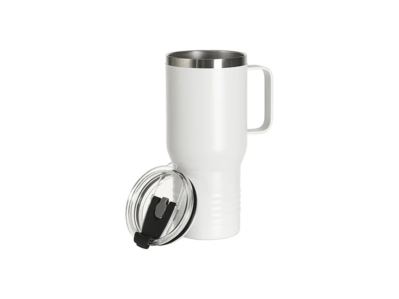 Engraving Blanks 22oz/650ml Powder Coated Ringneck Grip Stainlee Steel Tumbler with Handle(White)