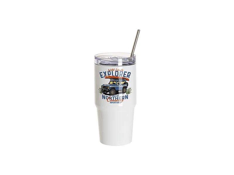 Sublimation 20oz/600ml Stainless Steel Travel Tumbler with Lid & Straw(White)