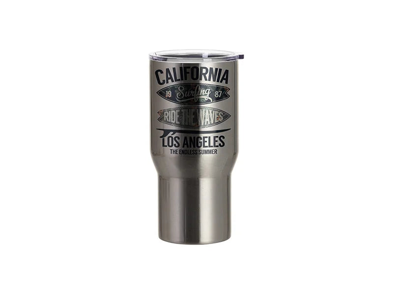 Sublimation Blanks 22oz/650ml Stainless Steel Travel Tumbler with Clear Flat Lid (Silver)