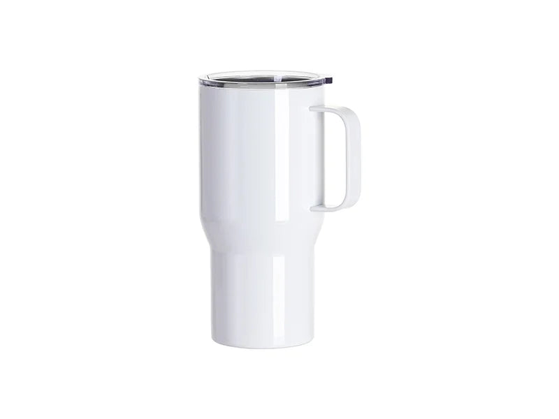 Sublimation Blanks 22oz/650ml Stainless Steel Travel Tumbler with Clear Flat Lid & Handle (White)