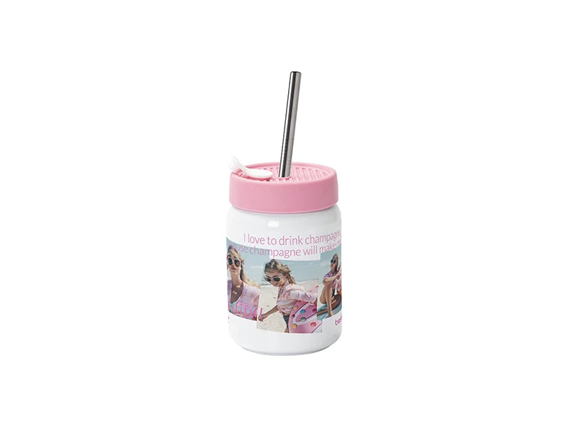 Sublimation Blanks 16oz/480ml Straight Stainless Steel No Handle Mason Jar w/ Silicon Lid