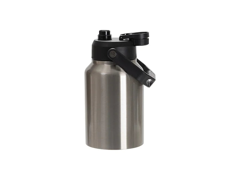 Sublimation Blanks 64oz/2000ml Stainless Steel Tumbler w/ Black Portable Lid(Silver)