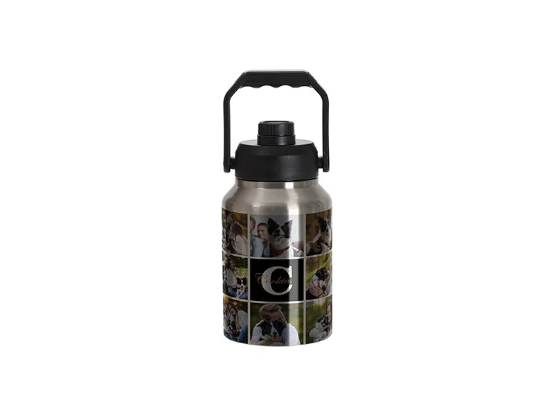 Sublimation Blanks 64oz/2000ml Stainless Steel Tumbler w/ Black Portable Lid(Silver)