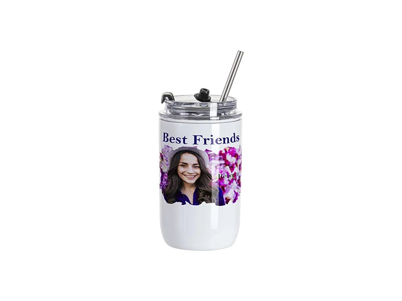 Sublimation 12oz/350ml Stainless Steel Tumbler with Flip Lid & Straw(White)