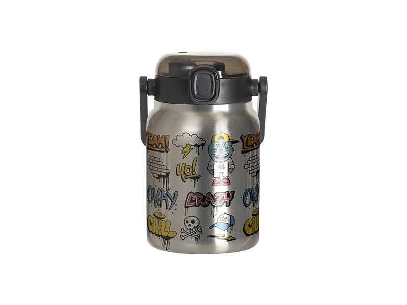 Sublimation Blanks 25oz/750ml Stainless Steel Tumbler w/ Wide Mouth & Black Portable Straw Lid (Silver)