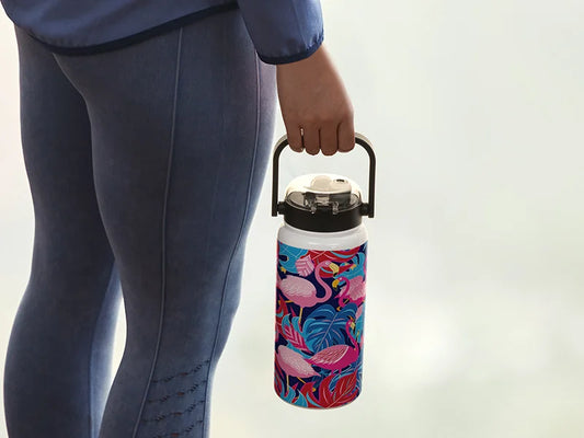 Sublimation Blanks 44oz/1300ml Stainless Steel Travel Bottle w/ Black Portable Straw Lid & Handle(White)