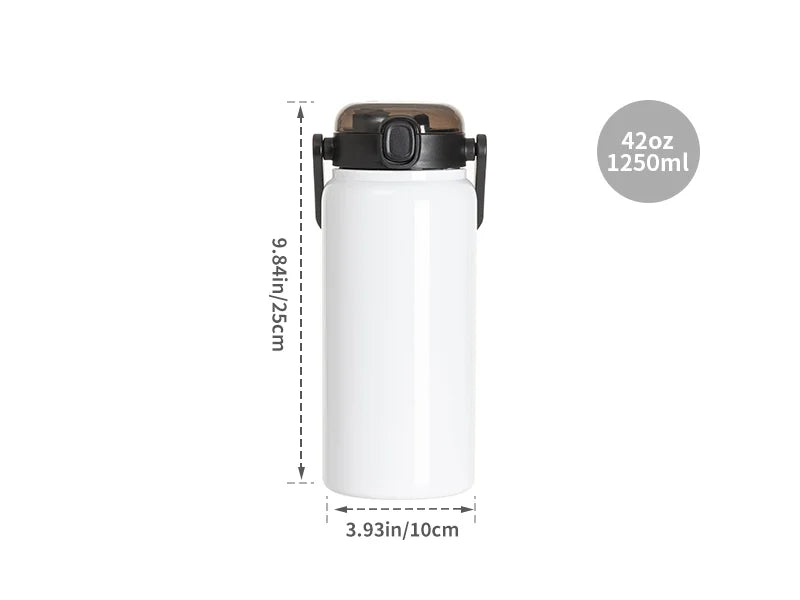 Sublimation Blanks 42oz/1250ml Stainless Steel Tumbler w/ Wide Mouth & Black Portable Straw Lid(White)