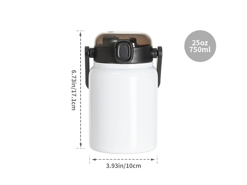 Sublimation Blanks 25oz/750ml Stainless Steel Tumbler w/ Wide Mouth & Black Portable Straw Lid(White)