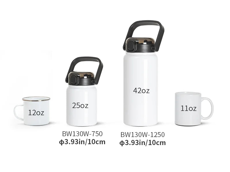 Sublimation Blanks 25oz/750ml Stainless Steel Tumbler w/ Wide Mouth & Black Portable Straw Lid(White)