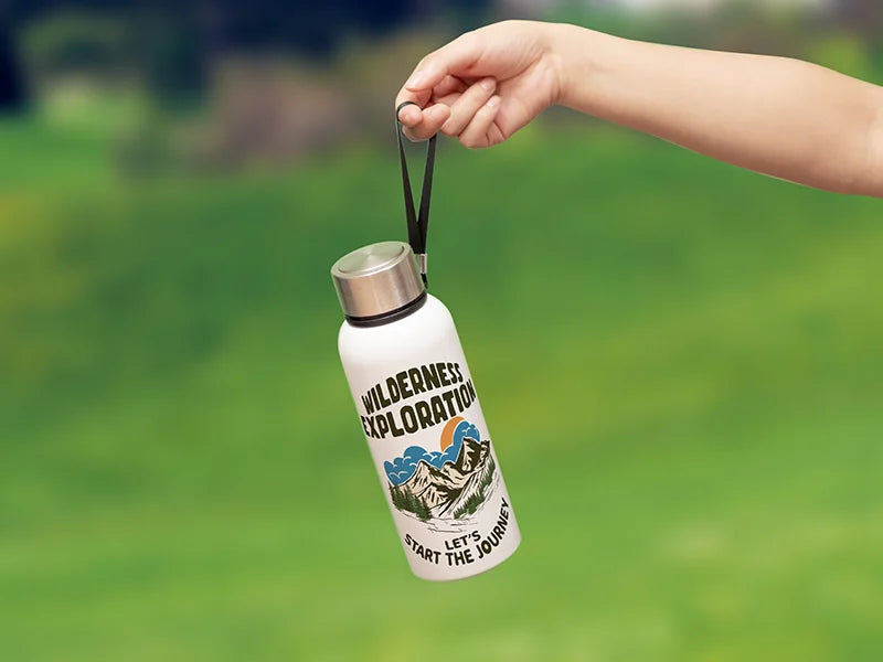 Sublimation Blanks 20oz/600ml Stainless Steel Bottle w/ Black Portable String (White)