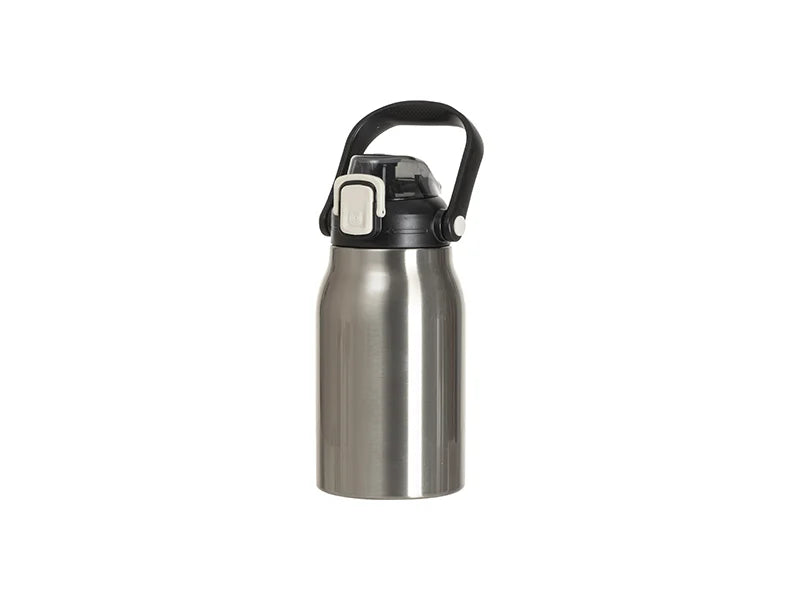Sublimation Blanks 32oz/1000ml Stainless Steel Travel Bottle w/ Black Portable Straw Lid & Handle(Silver)