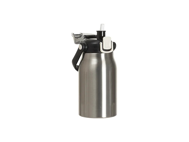 Sublimation Blanks 32oz/1000ml Stainless Steel Travel Bottle w/ Black Portable Straw Lid & Handle(Silver)