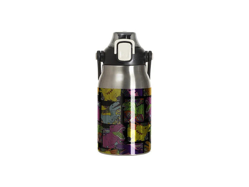Sublimation Blanks 32oz/1000ml Stainless Steel Travel Bottle w/ Black Portable Straw Lid & Handle(Silver)
