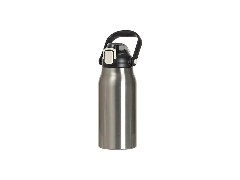 Sublimation Blanks 44oz/1300ml Stainless Steel Travel Bottle w/ Black Portable Straw Lid & Handle(Silver)