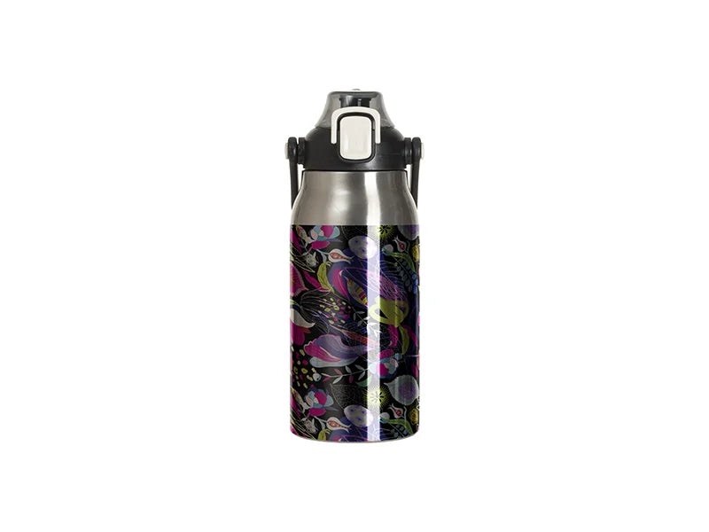 Sublimation Blanks 44oz/1300ml Stainless Steel Travel Bottle w/ Black Portable Straw Lid & Handle(Silver)