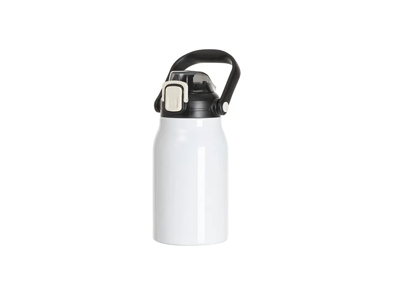 Sublimation Blanks 32oz/1000ml Stainless Steel Travel Bottle w/ Black Portable Straw Lid & Handle(White)