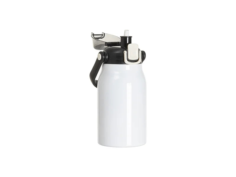 Sublimation Blanks 32oz/1000ml Stainless Steel Travel Bottle w/ Black Portable Straw Lid & Handle(White)