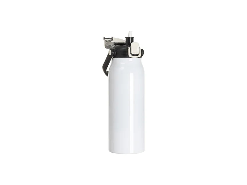 Sublimation Blanks 57oz/1700ml Stainless Steel Travel Bottle w/ Black Portable Straw Lid & Handle(White)