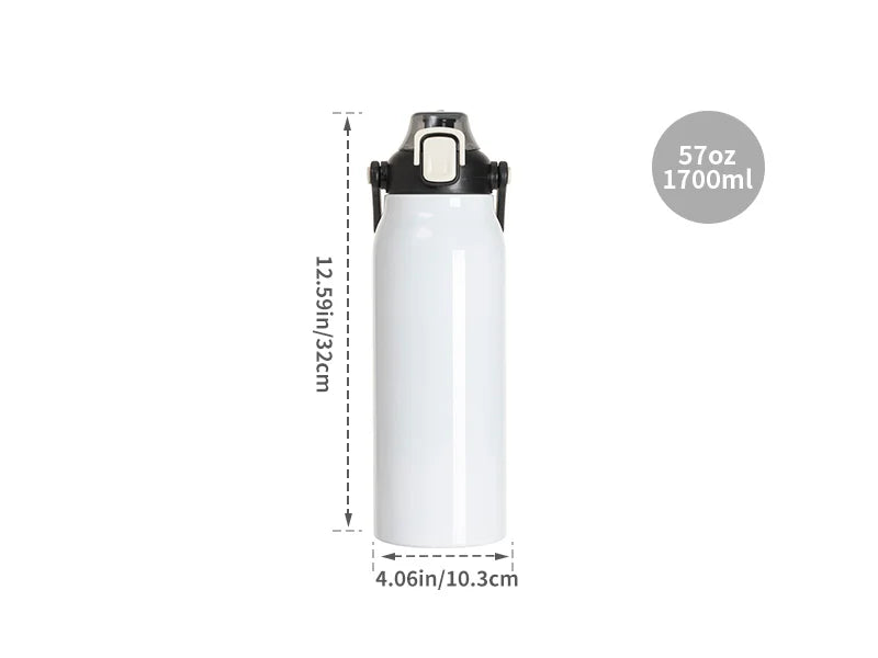 Sublimation Blanks 57oz/1700ml Stainless Steel Travel Bottle w/ Black Portable Straw Lid & Handle(White)