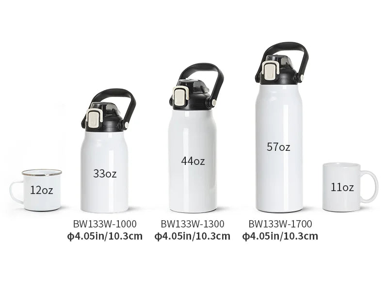 Sublimation Blanks 32oz/1000ml Stainless Steel Travel Bottle w/ Black Portable Straw Lid & Handle(White)