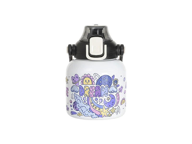 Sublimation Blanks 27oz/800ml Stainless Steel Travel Bottle w/ Black Portable Straw Lid & Handle (White)