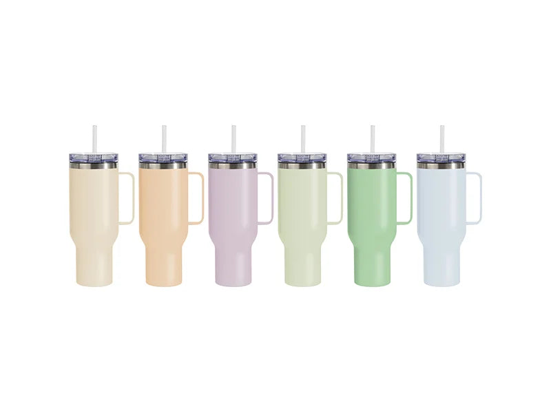 Sublimation 40oz/1200ml Stainless Steel Matte vwith Silver Trim &Clear Slide Lid & Plastic Straw(Matte Metal Handle, Light Green)