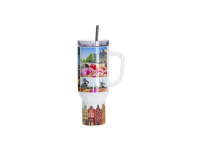 Sublimation Blanks 40oz/1200ml Stainless Steel Glitter Sparkling Tumbler with Lid & Straw (White)