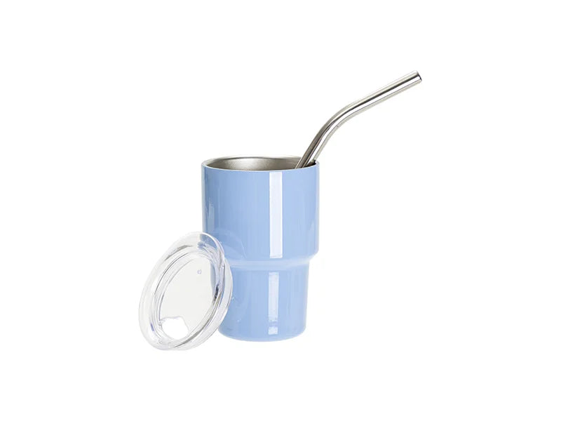 Sublimation Blanks 3oz/90ml Mini Stainless Steel Tumbler Shot Glass w/ Straw(Blue)