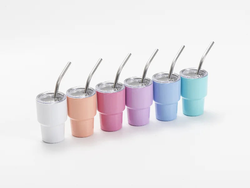 Sublimation Blank 3oz/90ml Mini Sub Stainless Steel Tumbler Shot Glass w/ Straw (Assorted 6 Colors)
