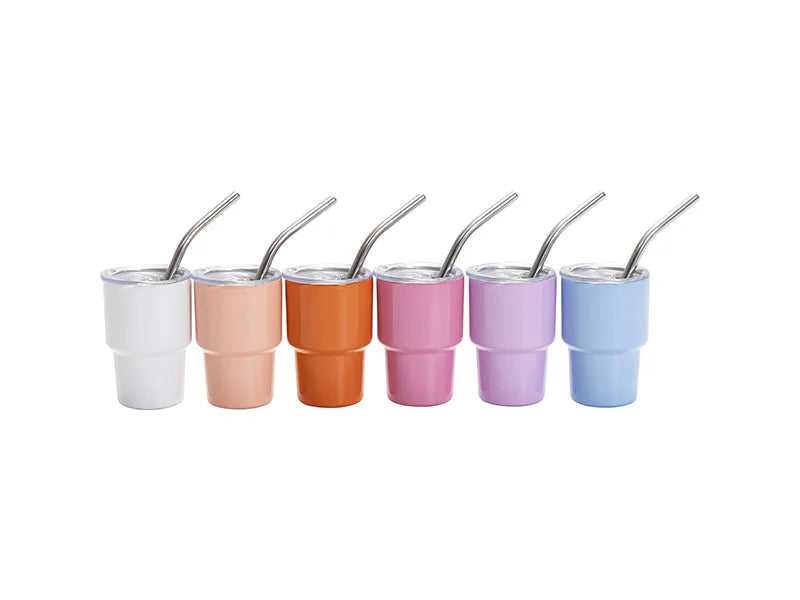 Sublimation Blank 3oz/90ml Mini Sub Stainless Steel Tumbler Shot Glass w/ Straw