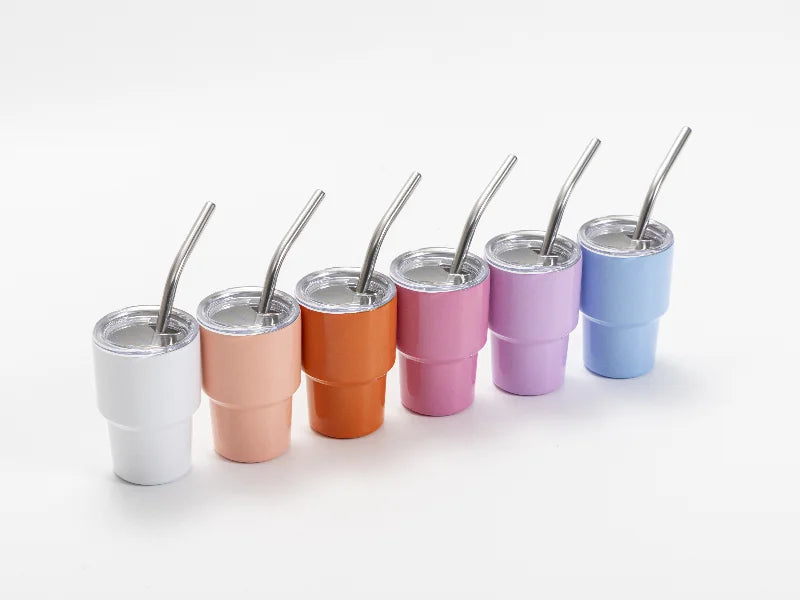 Sublimation Blank 3oz/90ml Mini Sub Stainless Steel Tumbler Shot Glass w/ Straw