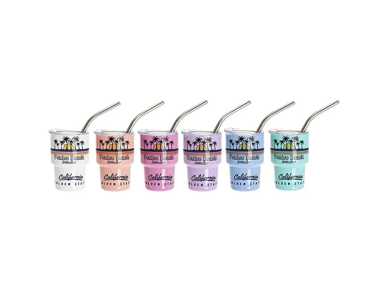 Sublimation Blank 3oz/90ml Mini Sub Stainless Steel Tumbler Shot Glass w/ Straw (Assorted 6 Colors)