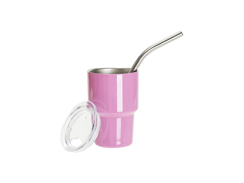 Sublimation Blanks 3oz/90ml Mini Stainless Steel Tumbler Shot Glass w/ Straw(Pink)
